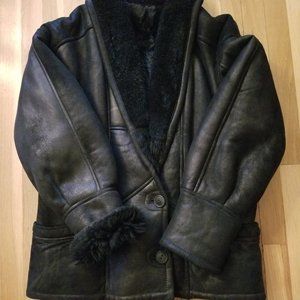 All-Gender Size 44 Shearling Original Long Pile Vintage Leather Jacket